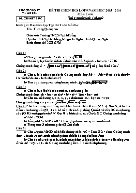 Đề thi chọn học sinh giỏi khối 9 năm học 2015  2016 môn Toán